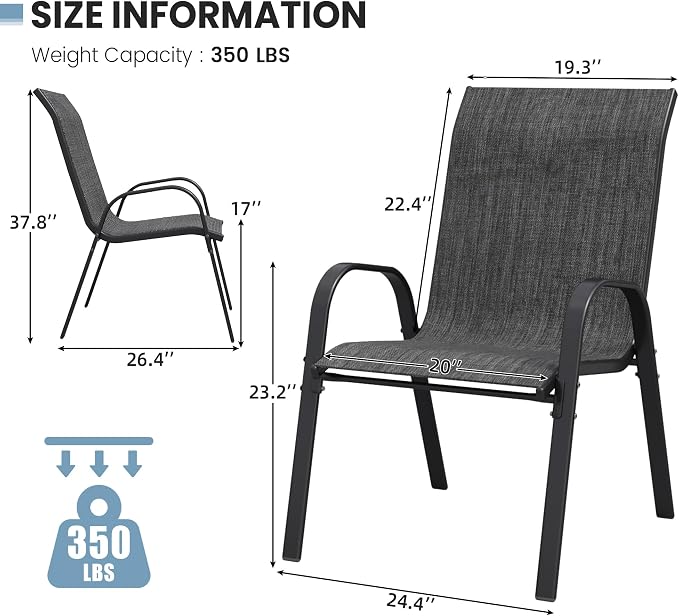 Patio Dining Chairs Set of 4, Outdoor High Stacking Chairs - Image 3