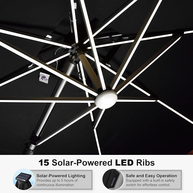PURPLE LEAF Cantilever Umbrella 10' X 10' Double Top Solar LED Light, Stays - Image 3