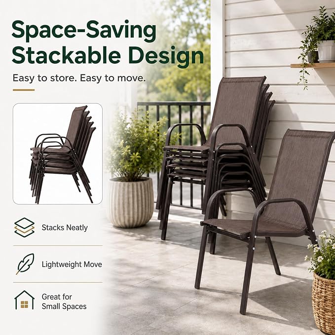 Majnesvon Outdoor Patio Chairs Set of 8, Stackable Patio Chairs, Front Porch - Image 5