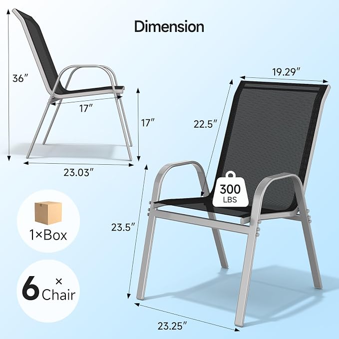 Patio Chairs Set of 6, Stackable Outdoor Dining Chairs | All Weather Dining Set - Image 2