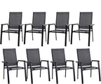 PHI VILLA Outdoor Stackable Dining Chairs Set of 8 w/Aluminum Frame, by PHIVILLA