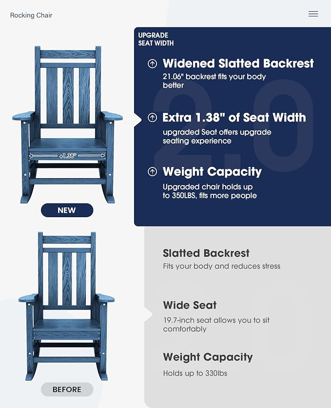 Oversized Outdoor Rocking Chair Set of 6, HDPE Patio Rockers - Image 4