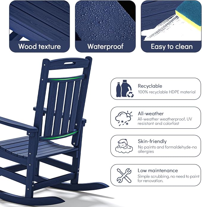 Oversized HDPE Outdoor Rocking Chair, All-Weather Resistant, Extra Large & - Image 6