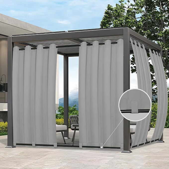 Easy-Going Outdoor Curtains for Patio 2 Panels, 54x96 inch, Light Grey | by Easy-Going