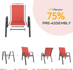 Red Patio Chairs Set of 4, Stackable Outdoor Dining Chairs - Image 5