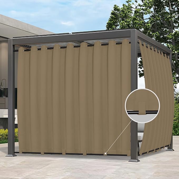 Easy-Going Outdoor Curtains for Patio 1 Panel, 150x96 inch, Khaki | Waterproof by Easy-Going