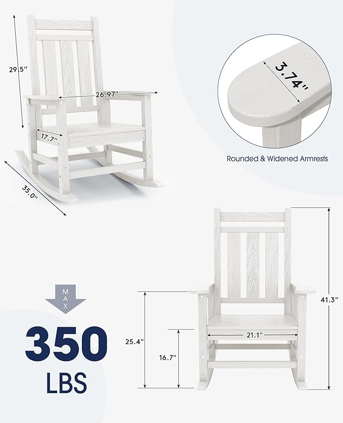 Oversized Outdoor Rocking Chair Set of 2, HDPE Patio Rockers - Image 3