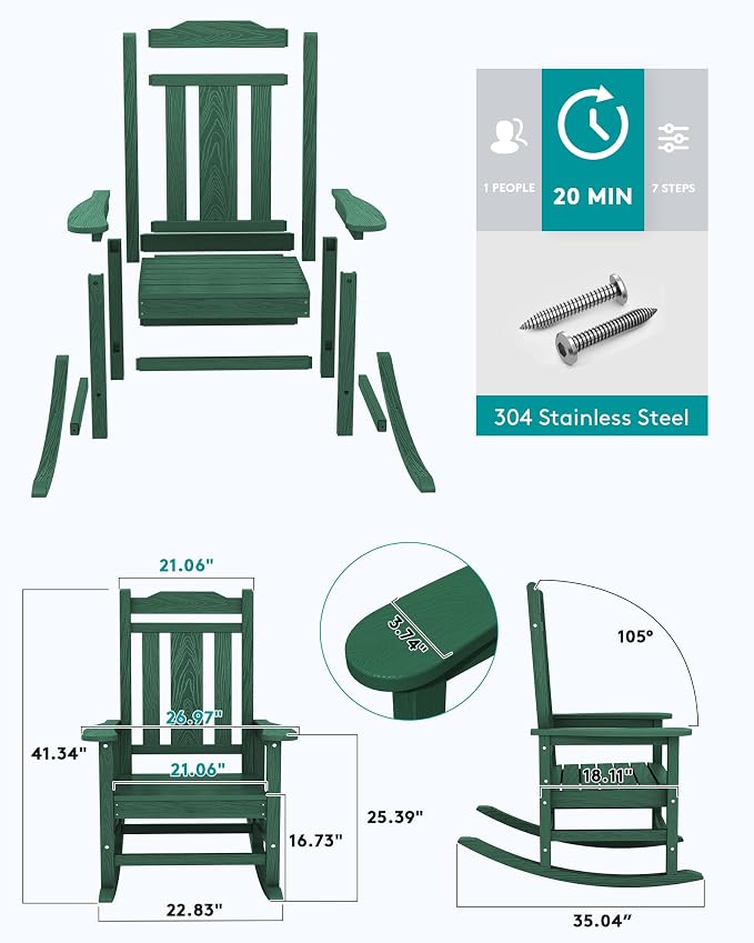 SERWALL HDPE Oversized Outdoor Rocking Chairs Set of 6, Patio Rocker, All - Image 2