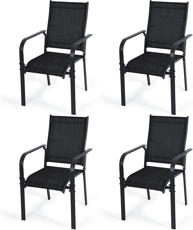 Patio Dining Chairs Set of 4, All-Weather High Back Textilene Stackable Chairs by DELMANGO