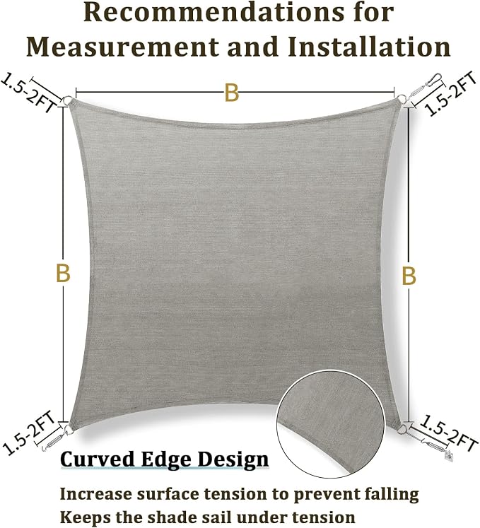 Shade&Beyond 8'x8' Sun Shade Sail Canopy Square, UV Block Breathable Curved - Image 5