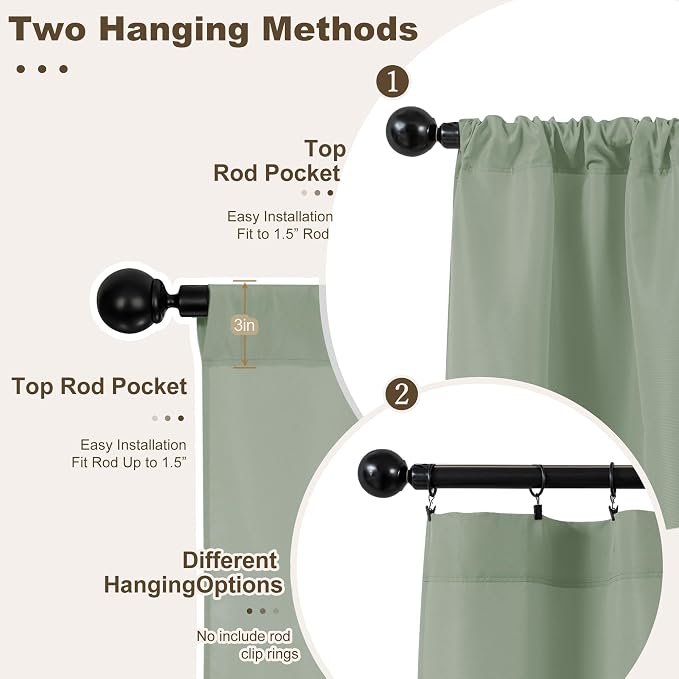 Outdoor Curtains for Patio Waterproof Rod Pocket 6 Pcs 54x95 Sage Green | - Image 3