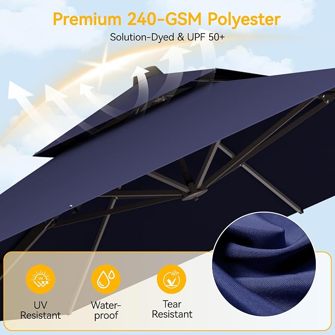10x13 FT Patio Cantilever Umbrella, Rectangular Heavy Duty Offset Umbrella - Image 3