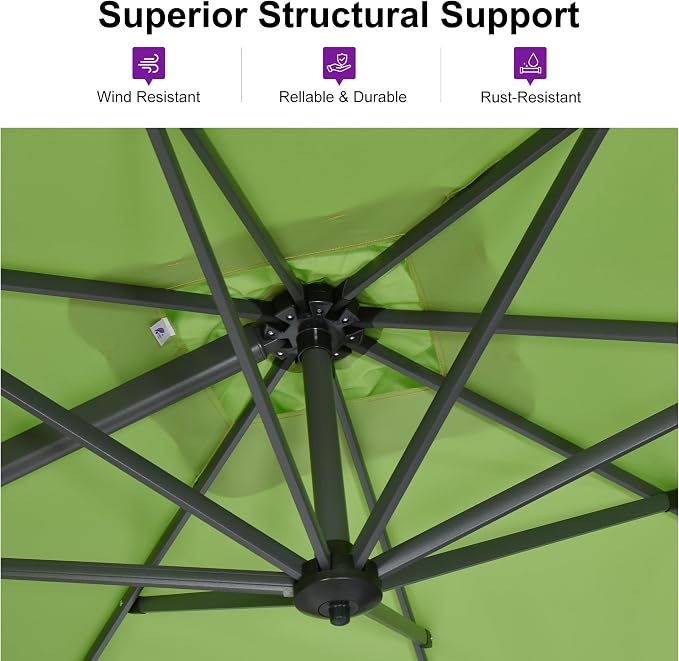 PURPLE LEAF Patio Umbrella Outdoor 10' x 10' Square Easy Setup Apple Green | - Image 3