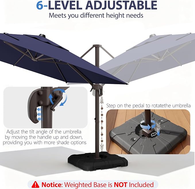 10' X 10' Patio Umbrella Cantilever Outdoor Rectangle Umbrella, Heavy Duty - Image 6