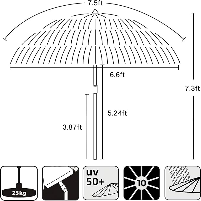 AMMSUN 7.5ft Hula Thatched Tiki Patio Beach Umbrella Hawaiian Style 10 Ribs UPF - Image 6