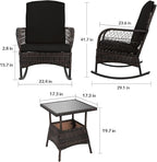 3 pcs Rocking Bistro Set Conversation Chairs PE Wicker Outdoor Rocking Chairs & - Image 3