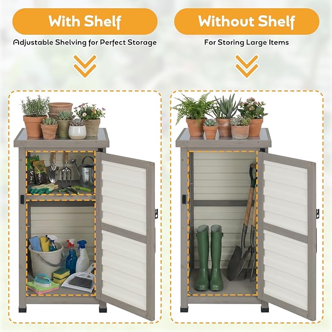 PetsCosset Small Outdoor Storage Cabinet, Wood & Plastic Potting Bench Table - Image 4