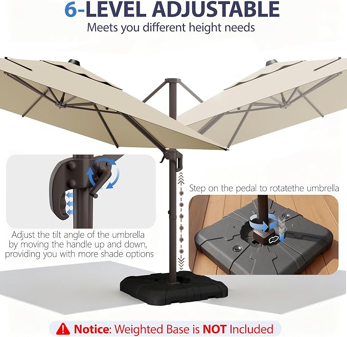9' X 12' Cantilever Patio Umbrella Rectangle Outdoor Umbrella - Image 7