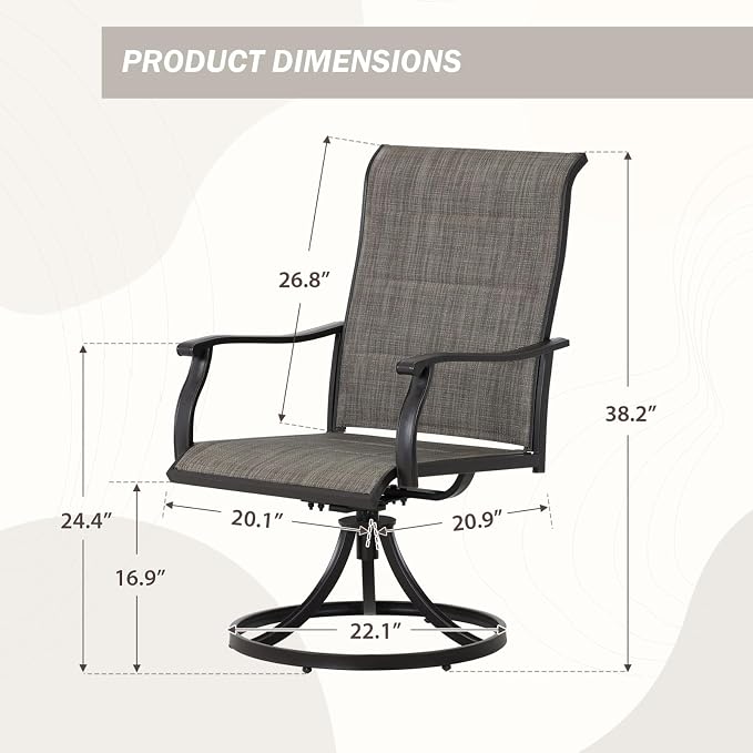 Outdoor 360-degree Swivel Dining Chairs Set of 4, Ergonomic Designed, Breathable - Image 3