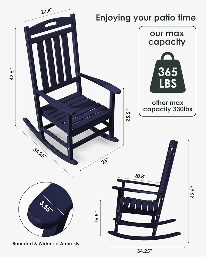 Outdoor Rocking Chair, All-Weather Resistant Poly Lumber Rocker Chair Outdoor - Image 2