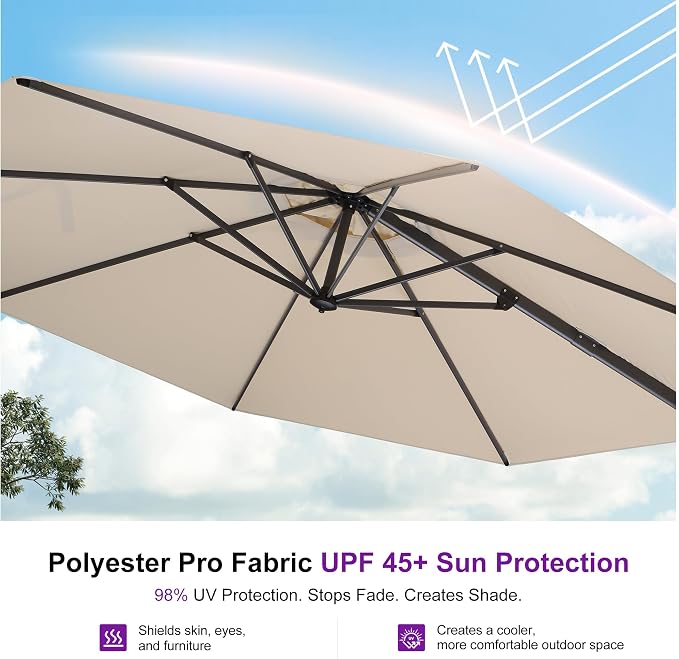 PURPLE LEAF Cantilever Umbrella 10 Feet Round Smooth 360° Rotation Beige | - Image 6