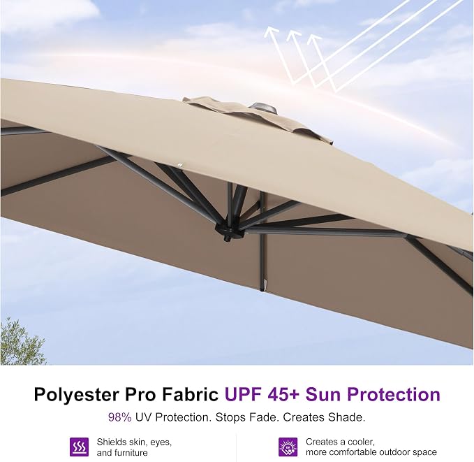 PURPLE LEAF Outdoor Umbrella 8' x 8' Square Premium Sun Protection Tapue | - Image 5