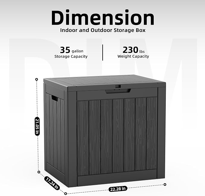 PatioZen 35 Gallon Deck Box Outdoor, Weatherproof Resin Patio Storage Box - Image 2