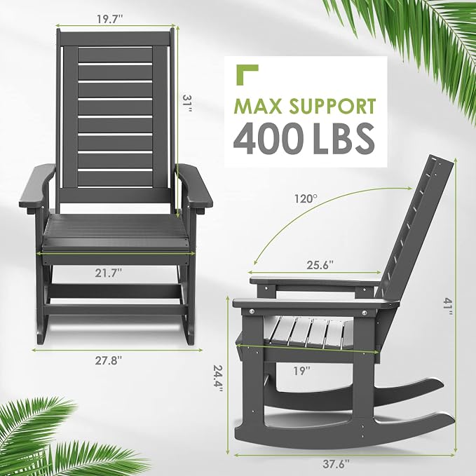 GREENVINES Oversized Outdoor Rocking Chair, HDPE Rocker - Image 3