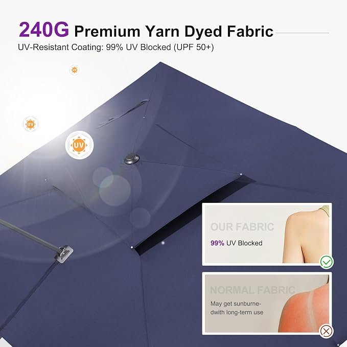 PURPLE LEAF Cantilever Umbrella 12 Feet Patio Umbrella Double Top Navy Blue | - Image 2