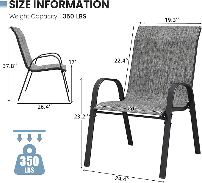 Patio Chairs Set of 6, Stackable Dining Chairs High Back, Breathable Seat - Image 3