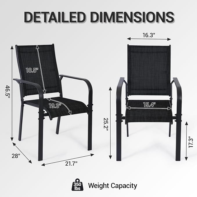 Patio Chairs Set of 4, Stackable Outdoor Dining Chairs, All Weather Breathable - Image 3