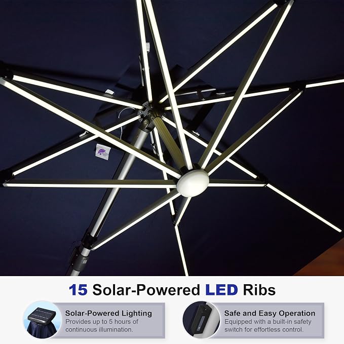 PURPLE LEAF Patio Umbrella 9' X 12' Double Top Solar LED Light, Support to - Image 5