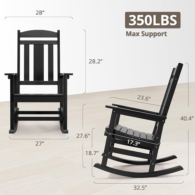 LUE BONA Rocking Chair Outdoor, Weather Resistant Poly Plastic Rocker Chairs - Image 2
