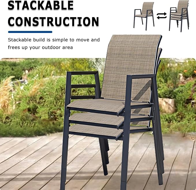 Outdoor Patio Chairs Set of 8, Mocha Stackable Outdoor Chairs, Lightweight - Image 2