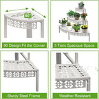 aboxoo 3-Tier Metal Plant Stand, Quarter Round Stair-Step Corner Shelf | Holds - Image 4
