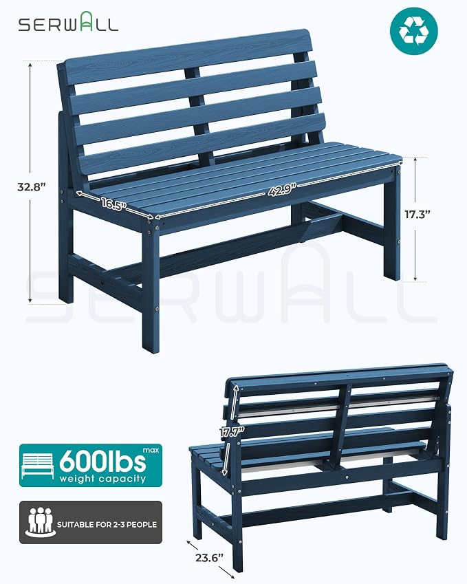 SERWALL Armless Outdoor Bench, All Weather HDPE Porch Bench, 1 Pack, Suitable - Image 3