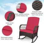 3 pcs Rocking Bistro Set Conversation Chairs PE Wicker Outdoor Rocking Chairs & - Image 5