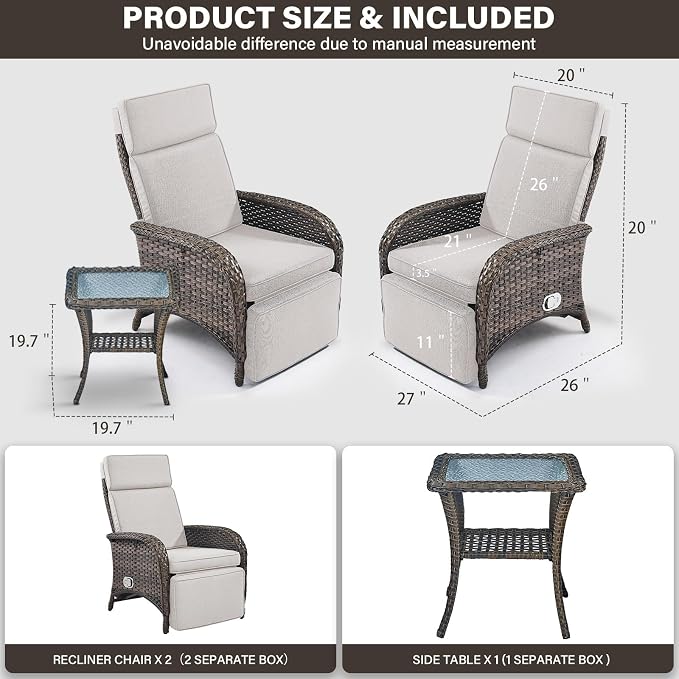 Versatile Outdoor Recliner Chair Set of 3 - Image 2