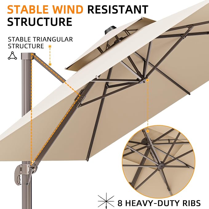 9' X 12' Cantilever Outdoor Patio Umbrellas - Image 6