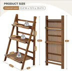 39.4" Bamboo Ladder Shelf Plant Shelf, 3 Tier Foldable Ladder Flower Pot - Image 4