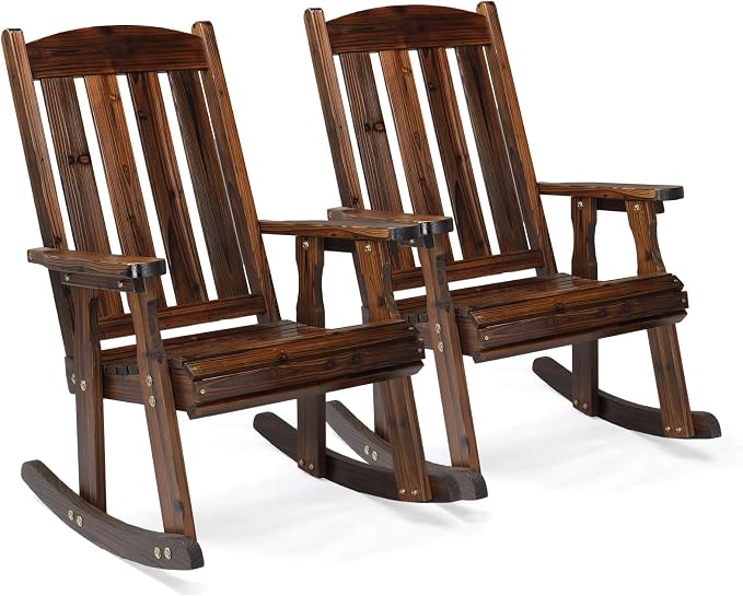 VINGLI Outdoor Rocking Chair Set of 2, Heavy Duty 600 LBS Rocker, Rustic | High by VINGLI