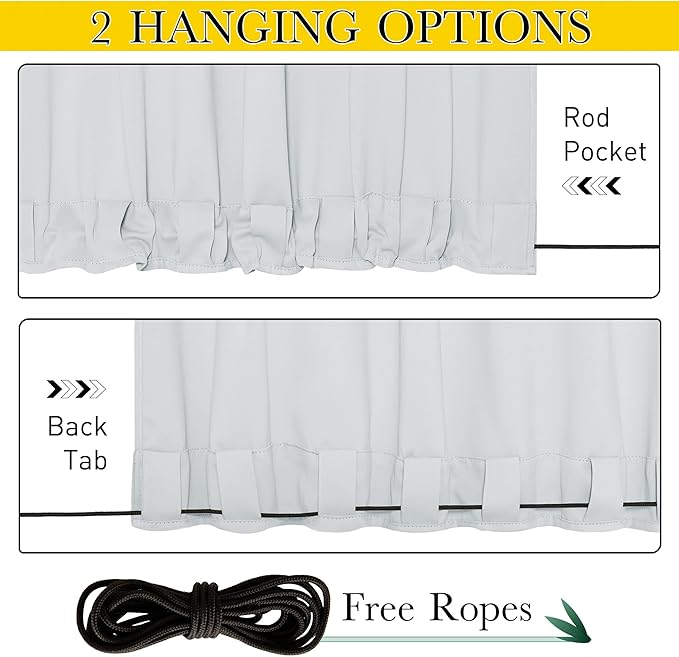 NICETOWN 2 Panels Outdoor Curtains Waterproof Extra Long W52xL108 White | - Image 4