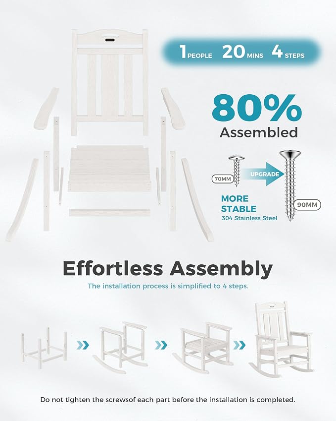 Oversized Outdoor Rocking Chairs Set of 3, 380lbs Heavy-Duty Large Patio Rocker - Image 9