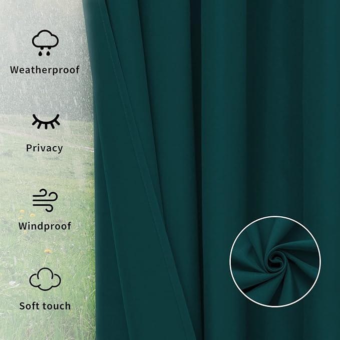 Easy-Going Outdoor Curtains for Patio 1 Panel, 150x84 inch, Teal | Waterproof - Image 6