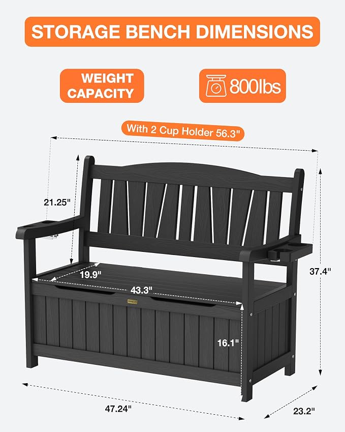 YEFU Outdoor Bench, Heavy Duty Garden Storage Bench, Weatherproof, Weatherproof - Image 2