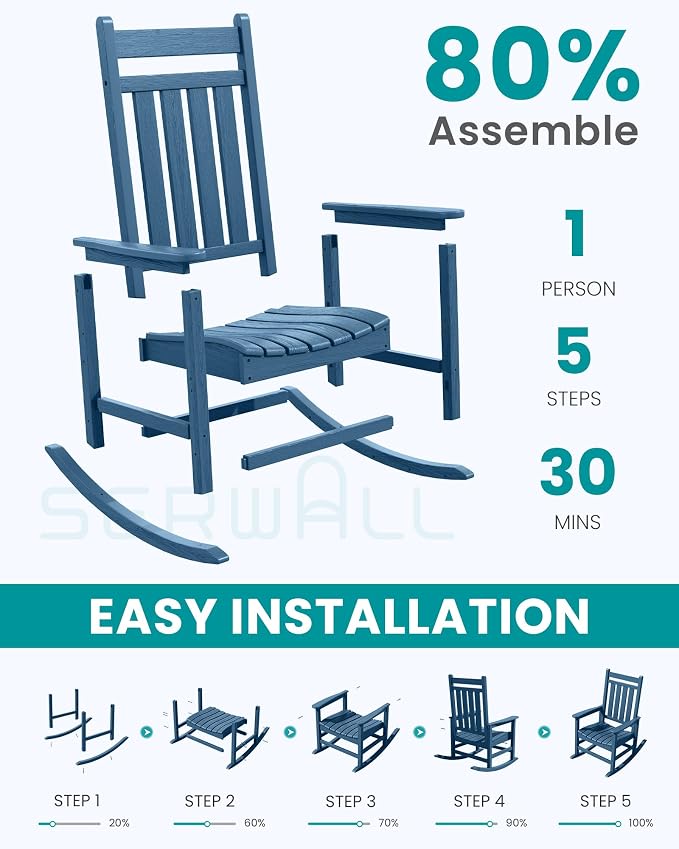 SERWALL Outdoor Rocking Chair Set of 2, Oversized Rocker - Image 6