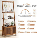 Bookcase with Drawers, 4-Tier Bamboo Bookshelf Ladder Shelf with 6 Hooks - Image 5