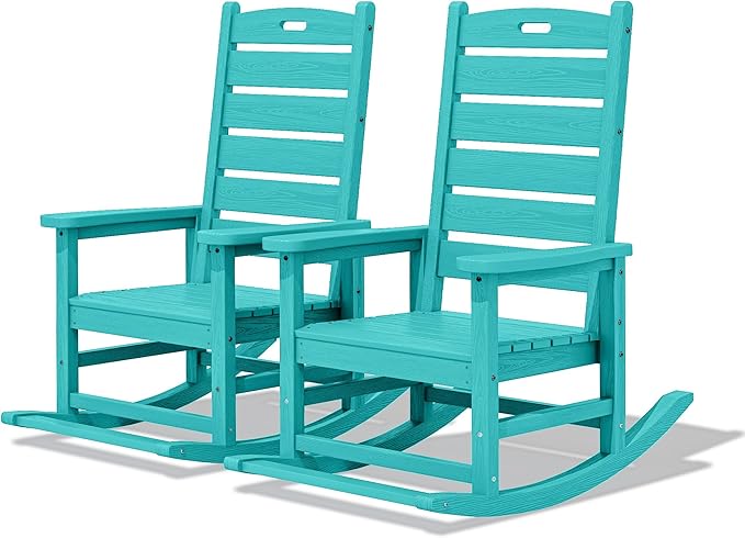 SERWALL Outdoor Rocking Chair Set of 2, HDPE Rocker by SERWALL