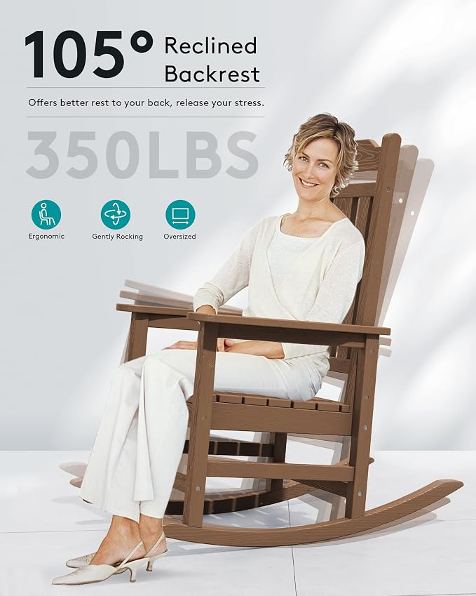 SERWALL HDPE Oversized Outdoor Rocking Chairs Set of 6, Patio Rocker, All - Image 5