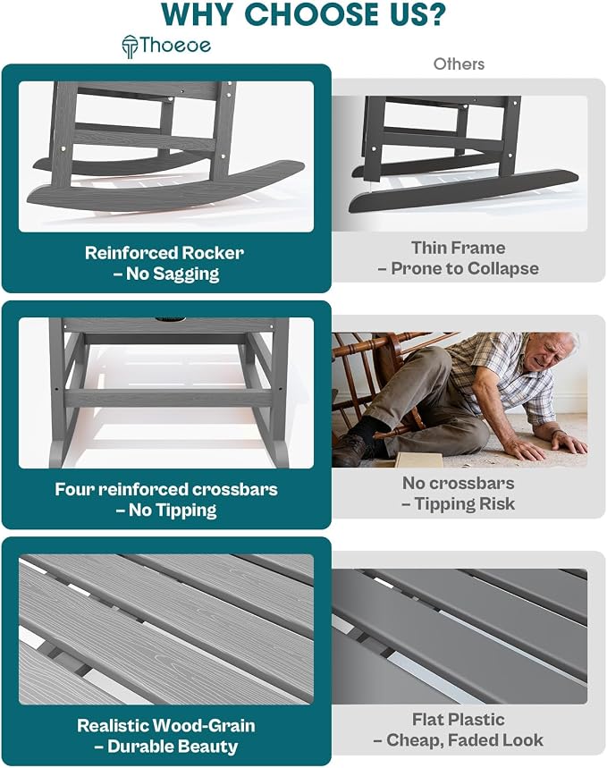 THOEOE Outdoor Rocking Chairs, Oversized Patio Rocking Chair | HDPE Outdoor - Image 4